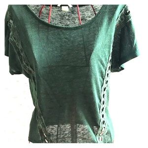 Green short sleeve top with eyelet detailing
